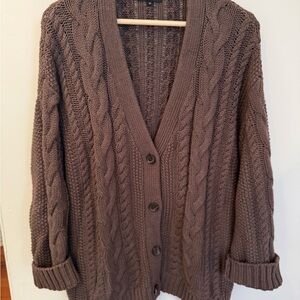 Quince Brown Cable Knit Cardigan Sweater